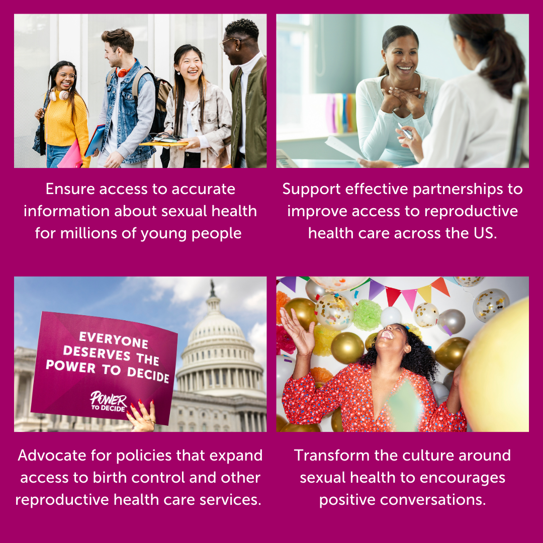 A graphic outlining four benefits to donating to Power to Decide. 