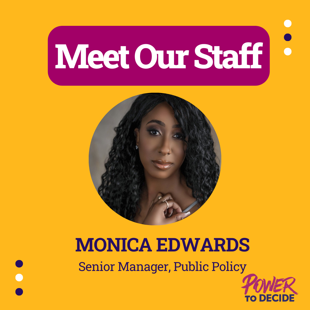 A promo graphic with a photo of Monica Edwards and the text, "Meet our staff: Monica Edwards"