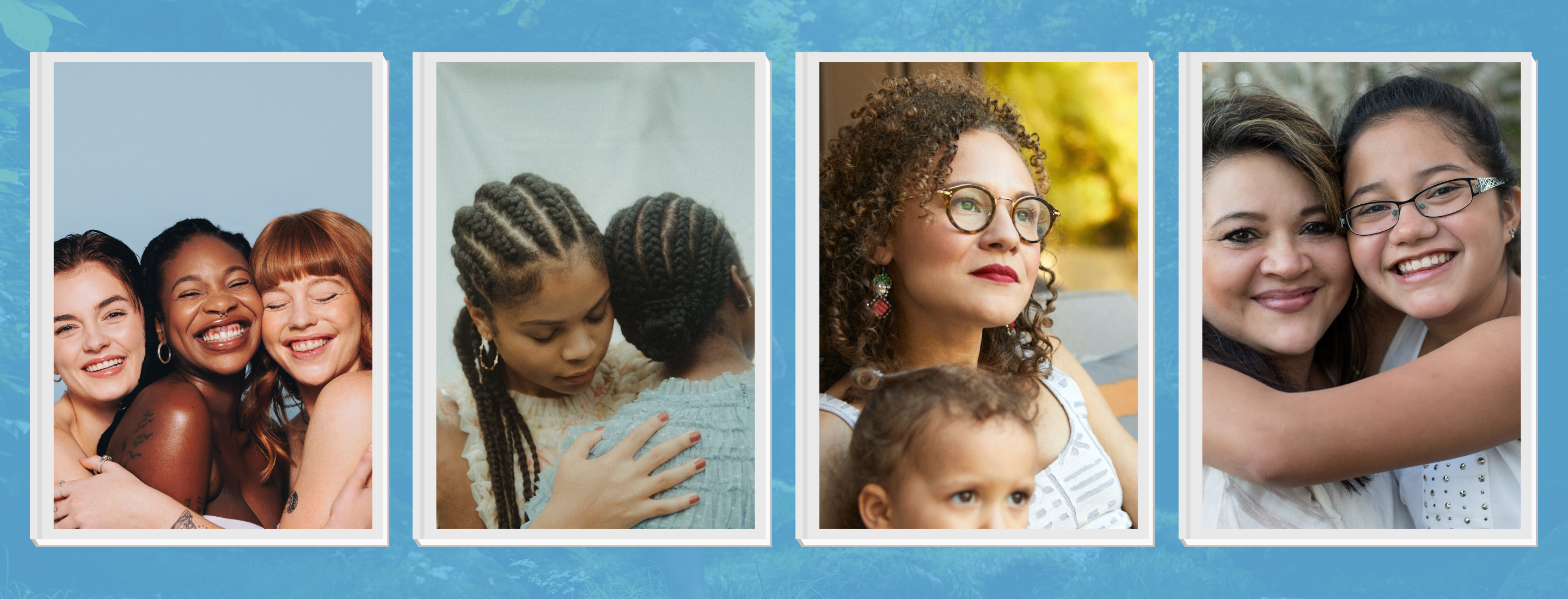 Four images of women supporting one another. 